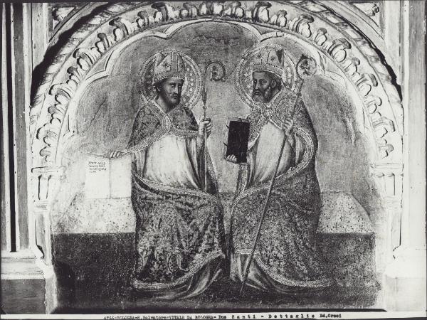 Trittico dipinto - Incoronazione della Vergine (pannello laterale con Due Santi vescovi) - Vitale da Bologna - Bologna - Chiesa di S. Salvatore