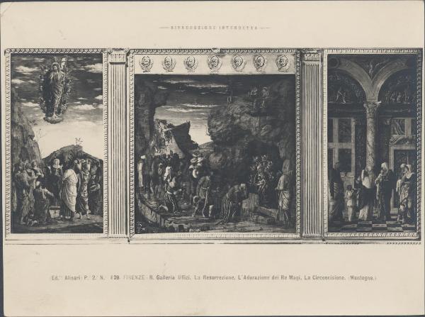 Dipinto - Andrea Mantegna - trittico - Ascensione, Adorazione dei Magi e Circoncisione - Firenze - Galleria degli Uffizi
