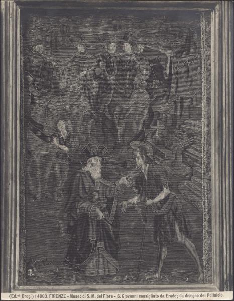 Pannello tessuto a ricamo - S. Giovanni Battista consigliato da Erode - Antonio Pollaiolo - Firenze - Museo dell'Opera di Santa Maria del Fiore