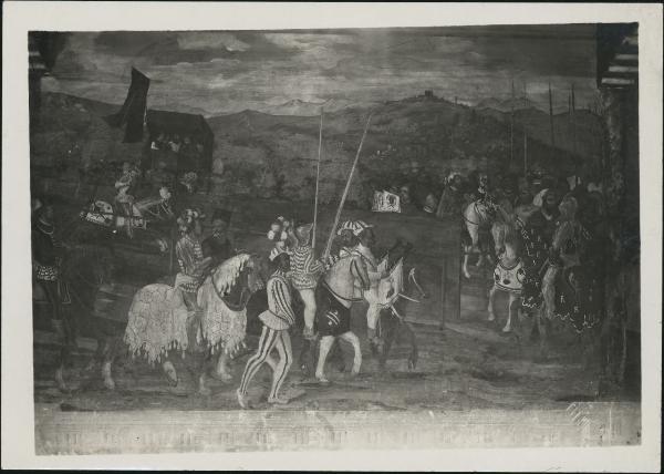 Dipinto murale - Cristiano I di Danimarca assiste ad un torneo assieme a Bartolomeo Colleoni - Romanino - Cavernago - Castello di Malpaga
