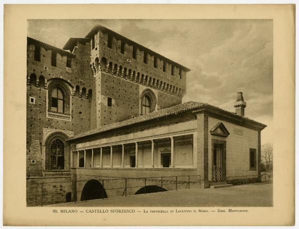 Milano - Castello Sforzesco - Ponticella di Ludovico il Moro e Torre Falconiera - Veduta esterna attorno al 1902