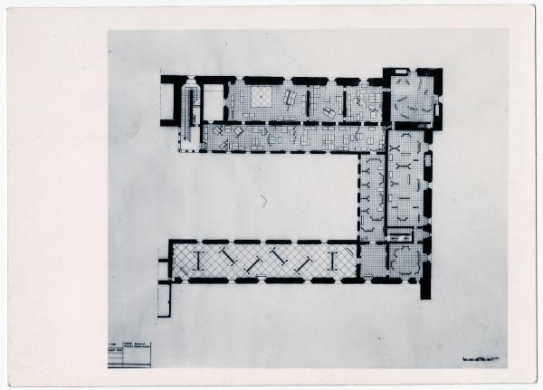 Disegno - Pianta del primo piano della Corte Ducale, maggio 1956 - Progetto di allestimento BBPR del 1956
