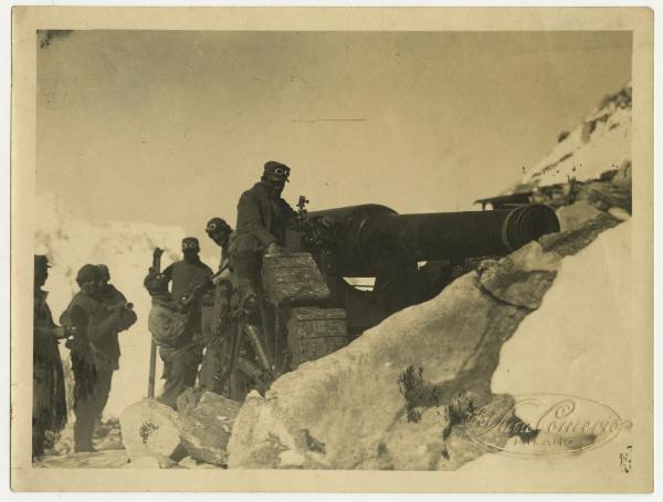 Prima Guerra Mondiale - Gruppo di militari al fronte - Cannone - Montagna