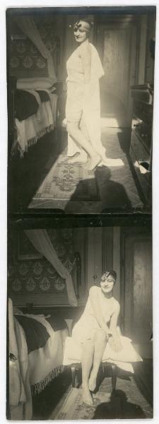Ritratto femminile - Donna in costume da bagno con cuffia e vestaglia - Camera da letto - Ombra di Leopoldo Metlicovitz