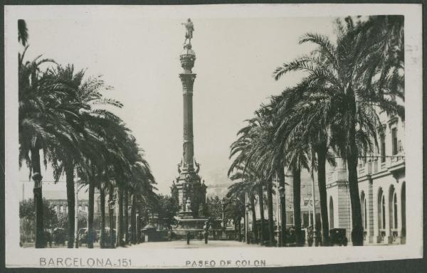 Barcellona - Passeggiata di Colombo (Paseo de Colón/ Passeig de Colom) - Monumento a Cristoforo Colombo (Cristóbal Colón) - Rambla - Viale - Palme