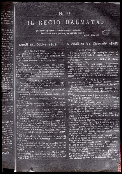 Pagina di giornale - Il Regio Dalmata - n. 43 - 21 ottobre 1808 - Milano - Museo del Risorgimento
