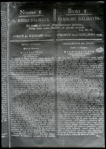 Pagina di giornale - Il Regio Dalmata - n. 5 - 31 gennaio 1807 - Milano - Museo del Risorgimento