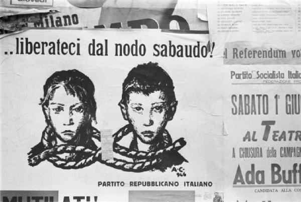 Referendum 1946 Repubblica o Monarchia. Milano - Muro - Volantino anti-monarchico