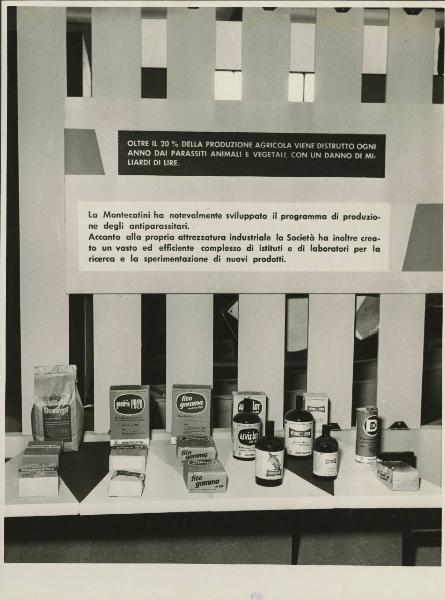Palermo - Fiera del Mediterraneo del 1956 - Padiglione Montecatini - Stand dedicato agli antiparassitari - Esposizione di prodotti