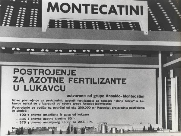 Belgrado - II Esposizione dell'industria chimica - Stand Montecatini e Ansaldo - Pannello informativo