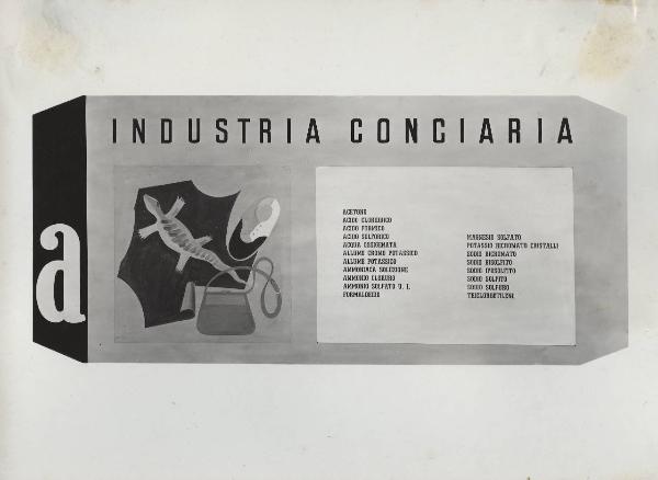 Milano - Fiera campionaria del 1947 - Padiglione Montecatini - Sala prodotti chimici per l'industria - Riproduzione tabelle e grafici statistici - Composti utilizzati nell'industria conciaria