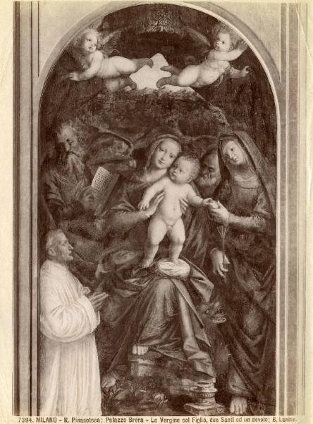 Dipinto - La Vergine col Figlio, due Santi ed un devoto - Bernardino Lanino - Milano - Brera - Pinacoteca