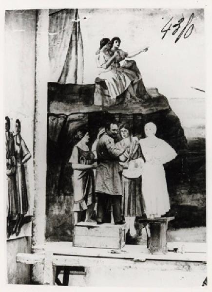 V Triennale - Lavori di allestimento - Galleria delle pitture - Pittura murale "donne sulla spiaggia" - Pompeo Borra