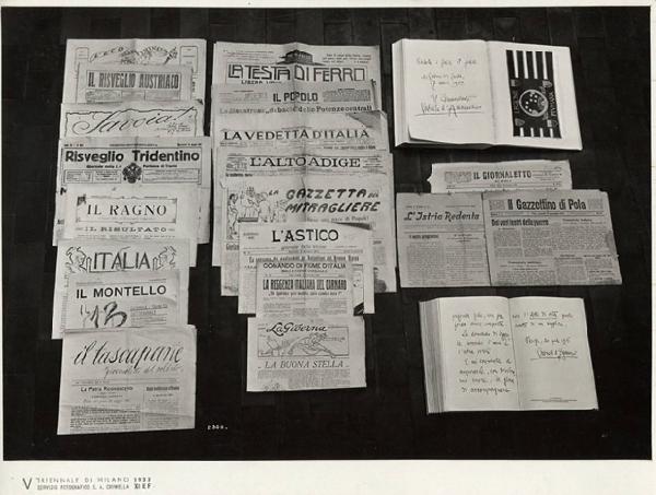 V Triennale - Mostre nel parco - Padiglione della stampa - Stampa italiana contemporanea - Giornali della prima guerra mondiale
