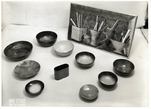 VII Triennale - Mostra dei metalli e dei vetri - Oggetti di rame smaltati di Paolo De Poli