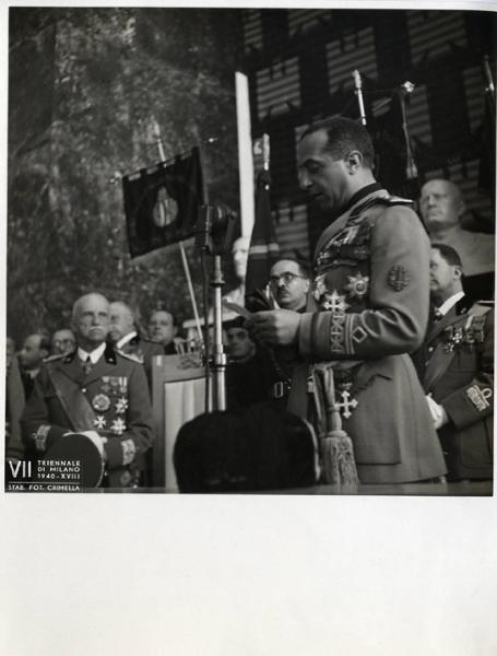 VII Triennale - Inaugurazione - Re d'Italia, Vittorio Emanuele III di Savoia - Discorso del ministro dell'educazione nazionale Giuseppe Bottai