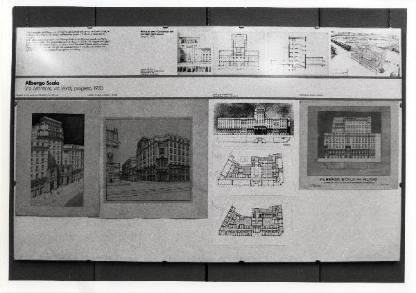XVI Triennale - Secondo ciclo - Catasto del disegno - Giuseppe de Finetti, progetti 1920-1951 - Pannello con il progetto dell'albergo Scala a Milano