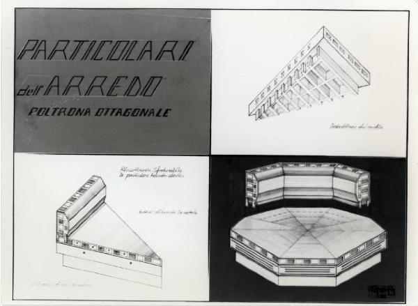 XVI Triennale - Terzo ciclo - La sistemazione del design - L'interno dopo la forma dell'utile (concorso) - Disegno di poltrona ottagonale di Gianfranco Di Bernardini