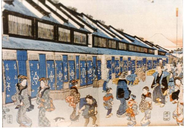 XVII Triennale - Le città del mondo e il futuro delle metropoli - Partecipazioni internazionali - Sezione Giappone - Scena di Tokyo antica, periodo Edo, XIX secolo