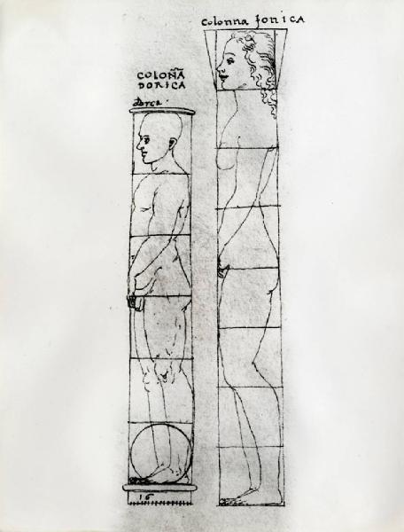 IX Triennale - Studi sulle proporzioni - Riproduzione di una pagina appartenente al manoscritto cartaceo "Trattato di architettura" di Francesco di Giorgio Martini