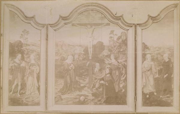 Cleve, Joos van - Crocifissione con santi e donatore - Trittico - Dipinto - Olio su tavola