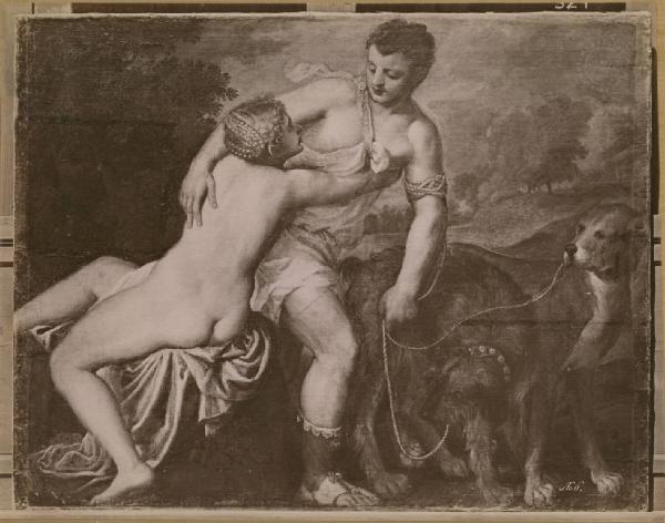 Vecellio, Tiziano (scuola?) - Venere e Adone - Dipinto - Olio su tela