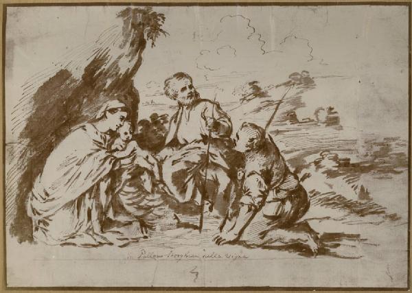 Van Dyck, Antoon? - Copia da Tiziano - Sacra Famiglia e un pastore - Disegno - Schizzo