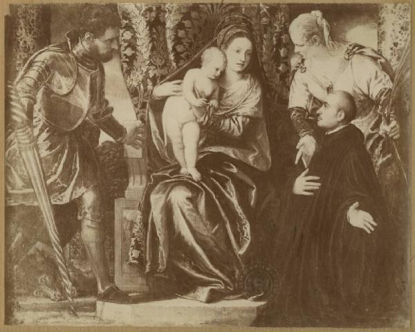 Veronese, Paolo - Madonna con Bambino, San Giorgio, Santa Giustina e un devoto - Dipinto - Olio su tela - Parigi - Museo del Louvre