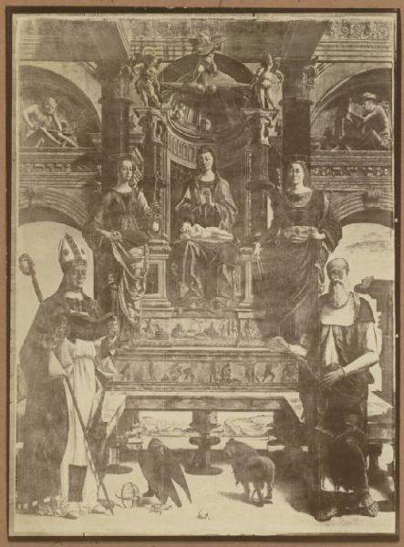 Tura, Cosme' (attr.) - Madonna con Bambino e i santi Agostino, Apollonia, Caterina e Girolamo (Pala di San Lazzaro) - Dipinto su tela