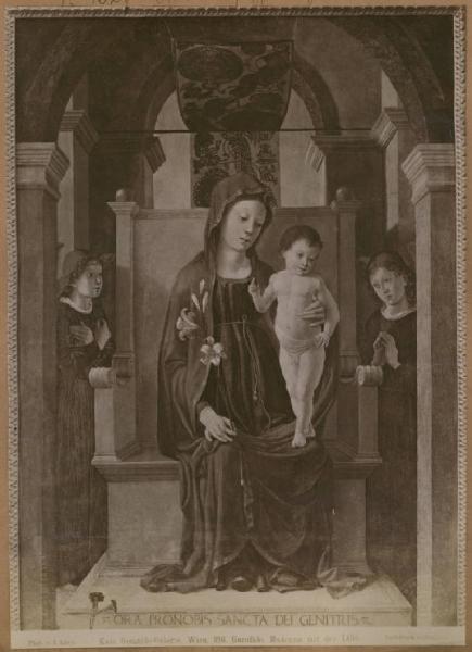 Zoppo, Marco - Madonna con Bambino in trono tra due angeli - Dipinto su tavola - Vienna - Kunsthistorisches Museum - Gemaldegalerie