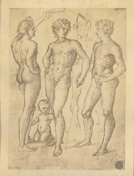 Gruppo di quattro nudi maschili con bambino inginocchiato - Disegno - Venezia - Galleria dell'Accademia