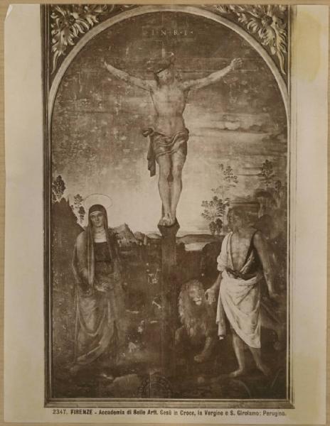 Vannucci, Pietro detto Perugino - Cristo crocifisso tra la Madonna e san Girolamo - Dipinto - Olio su tavola - Firenze - Accademia di Belle Arti