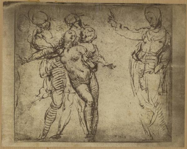 Bazzi, Giovanni Antonio detto Sodoma (attr.) - Studio per scena sacra - Disegno - Firenze?