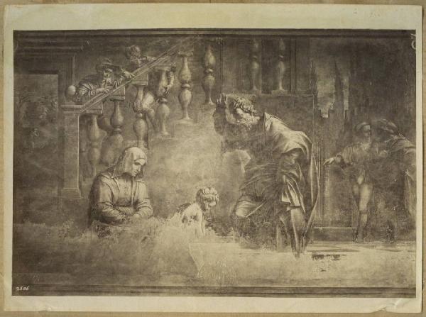 Francesco di Cristofano detto Franciabigio - San Giovanni Battista riceve la benedizione paterna prima di ritirarsi nel deserto - Affresco - Firenze - Chiostro dello Scalzo - parete orientale
