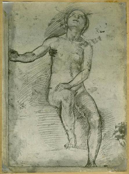 Andrea d'Agnolo detto Andrea del Sarto - Nudo maschile seduto (Studio per la Vergine dell'Assunzione Panciatichi) - Disegno - Firenze - Uffizi - Gabinetto dei Disegni e delle Stampe