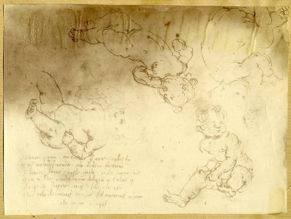 Verrocchio, Andrea - Quattro nudi di bambino e testo manoscritto - Schizzi - Disegno - Parigi - Louvre - Département des Arts graphiques