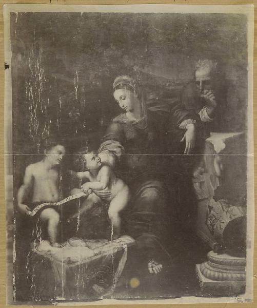 Ambito raffaellesco sec. XVI - Sacra Famiglia con san Giovannino - Dipinto su tavola