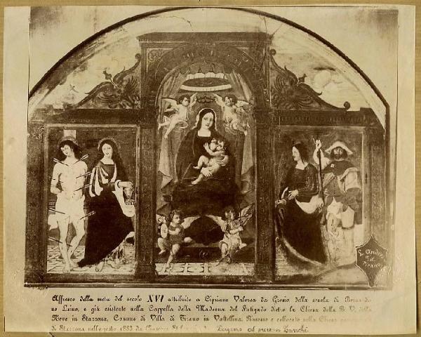 Pittore lombardo prima metà sec. XVI - Madonna con Bambino, angeli e quattro santi - Affresco - Stazzona - Chiesa della Beata Vergine della Neve