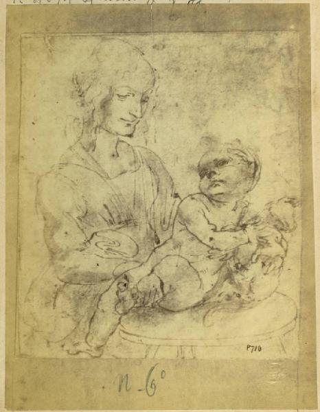 Leonardo da Vinci - Studio per Madonna con Bambino (Madonna del gatto) - Disegno - Firenze - Uffizi - Gabinetto dei Disegni e delle Stampe
