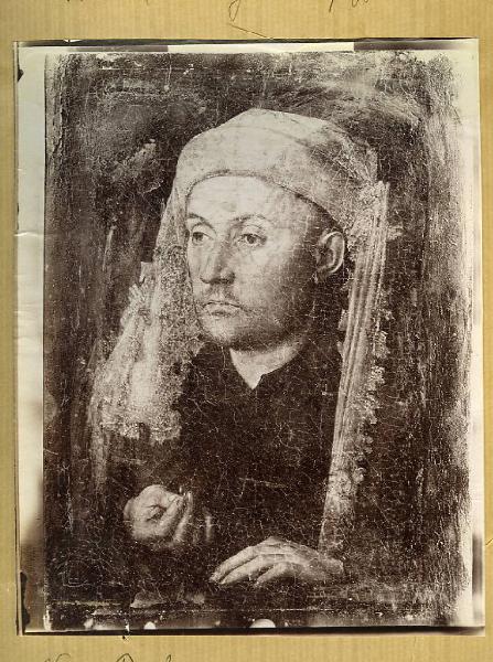 Van Eyck, Jan - Ritratto d¿uomo con copricapo azzurro (Ritratto di orefice) - Dipinto - Olio su tavola - Hermannstadt - Collezione Samuel von Bruckenthal