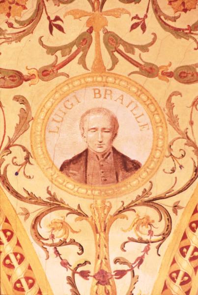 Istituto dei Ciechi di Milano - Sala dei concerti Barozzi - Interno - Particolare dell'affresco di Ferdinando Brambilla - Medaglione con il ritratto di Louis Braille