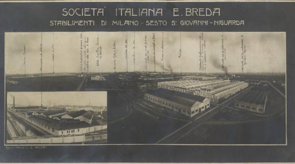 Milano, Sesto san Giovanni e Niguarda - Società italiana Ernesto Breda per costruzioni meccaniche (Sieb) - Stabilimenti di produzione - Disegno prospettico