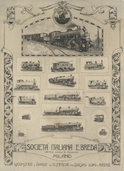 Ernesto Breda (SocietÃ ) - Locomotive a vapore e elettriche - Bozzetto pubblicitario