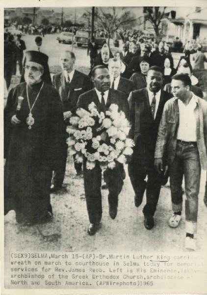 Selma (Alabama) - Martin Luther King e Iakovos arcivescovo della Chiesa greco-ortodossa - Funerale - Corona di fiori - Corteo