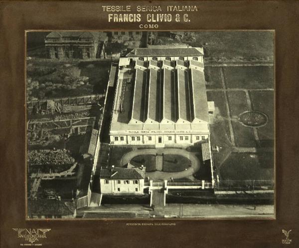 Tessile Serica Italiana Francis Clivio & C. - Como - Fabbricato industriale - Veduta dall'aeroplano