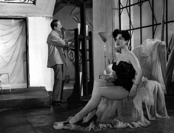 Scena del film "Canzoni, canzoni, canzoni" - Domenico Paolella - 1953 - Gli attori Enrico Viarisio e Silvana Pampanini