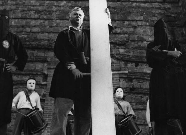 Set del film "Il Cristo proibito" - Regia Curzio Malaparte- 1950 - Gino Cervi nei panni dell'eremita.