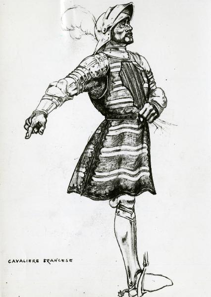 Riproduzione fotografica di "Ettore fieramosca" - Regia Alessandro Blasetti, 1938 - Fotografia di un illustrazione di cavaliere francese dell'opera teatrale omonima.