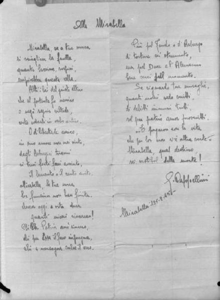Documento - Poesia manoscritta firmata Cappellini