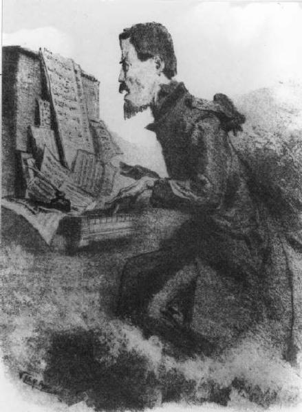 Disegno - Amilcare Ponchielli al pianoforte - Vespasiano Bignami - Cremona